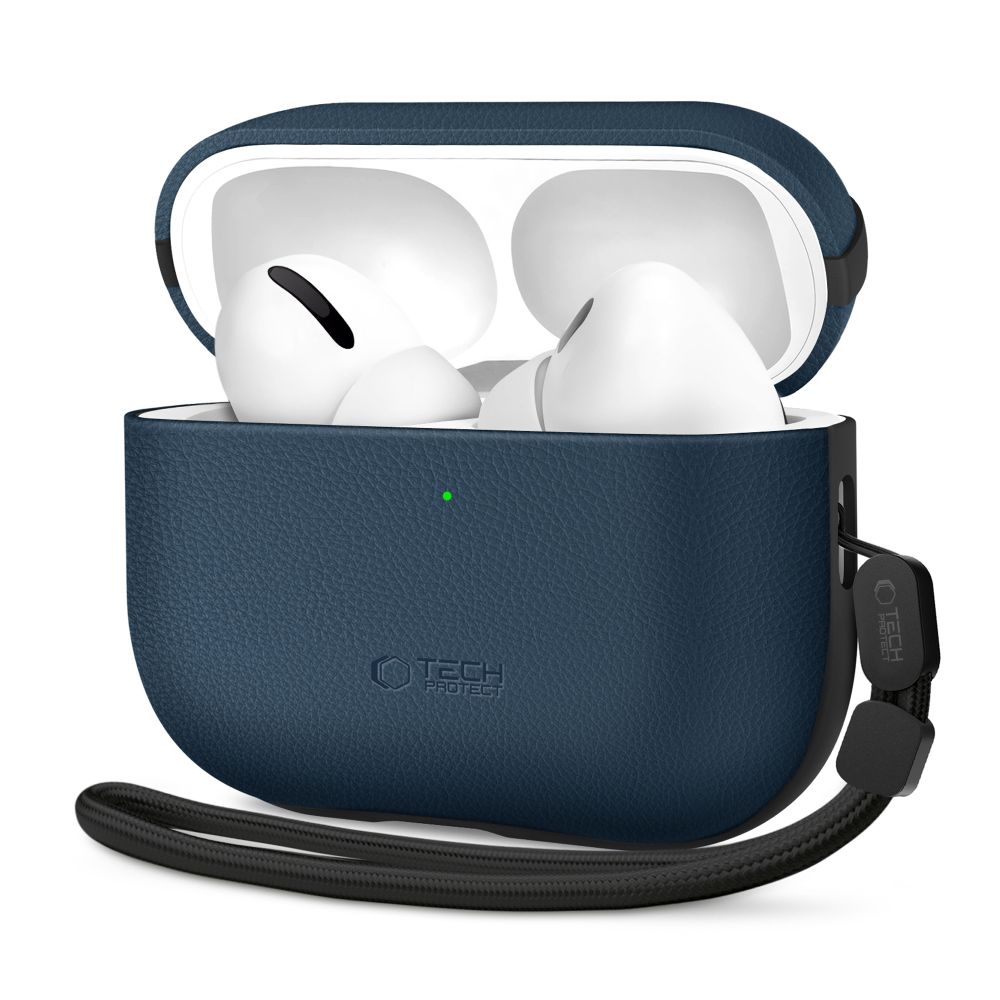 Tamsiai mėlynas dėklas Apple Airpods Pro 3 TECH-PROTECT NATURALFIT tamsiai melynas deklas apple airpods pro 3 tech-protect naturalfit su baltomis ausinemis