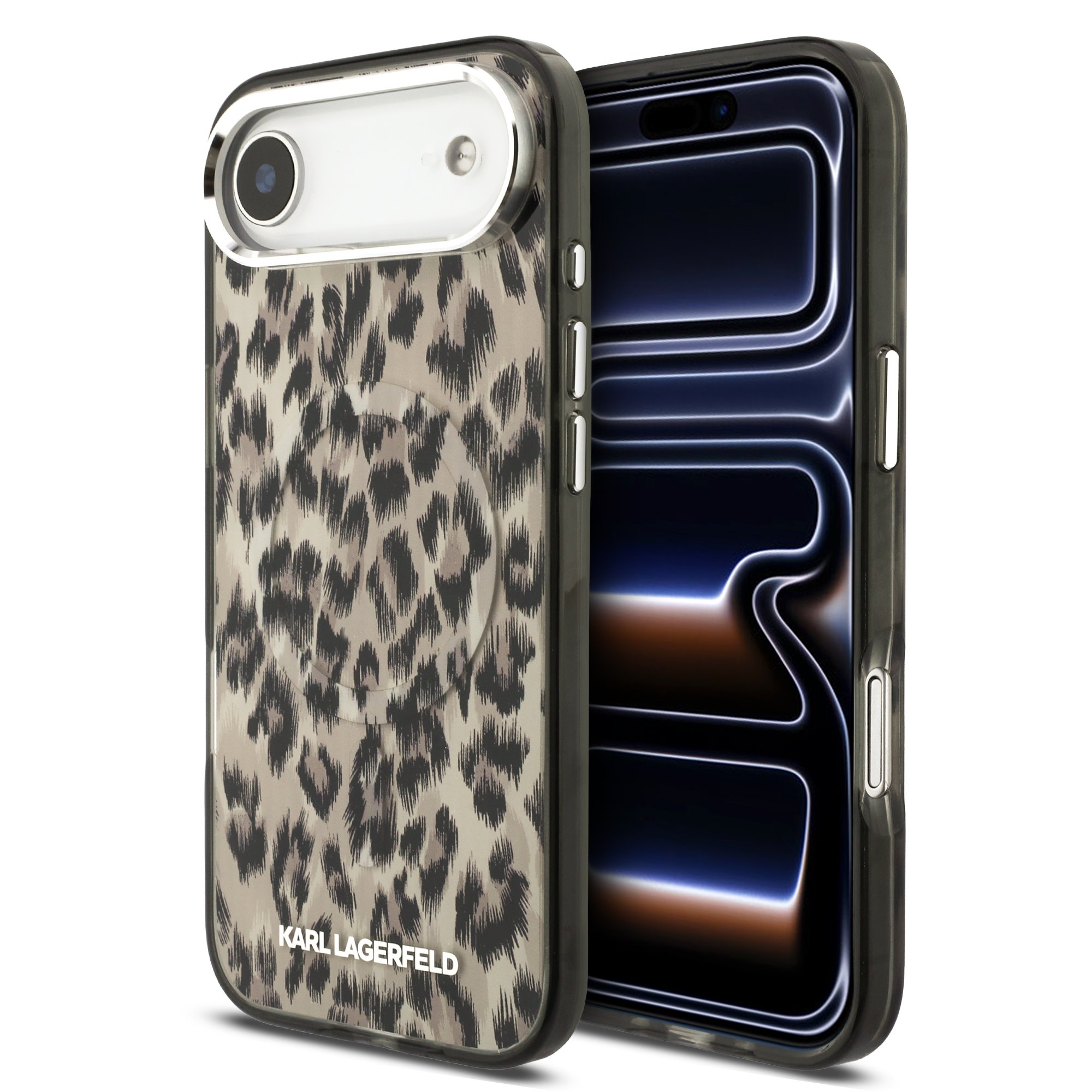 Rudas dėklas Karl Lagerfeld IML Leopard MagSafe iPhone Air Rudas dėklas Karl Lagerfeld IML Leopard MagSafe telefonui Apple iPhone Air su gyvūnų printo raštu