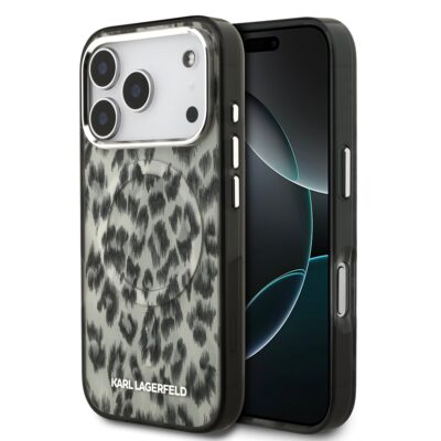 Rudas dėklas Karl Lagerfeld IML Leopard MagSafe telefonui Apple iPhone 17 Pro su leopardo raštu