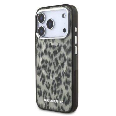 Rudas dėklas Karl Lagerfeld IML Leopard MagSafe telefonui Apple iPhone 17 Pro su leopardo raštu