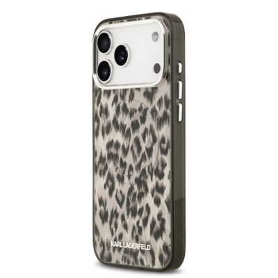 Rudas dėklas Karl Lagerfeld IML Leopard MagSafe telefonui Apple iPhone 17 Pro Max su leopardiniu raštu