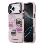 Rausvas dėklas telefonui Apple iPhone 17 Pro Max su multicolor Karl Lagerfeld IML Multi K&CH Heads dizainu
