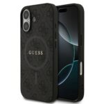 Juodas dėklas Guess PU Leather 4G Colored Ring MagSafe Apple iPhone 17 telefonui