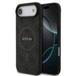 Juodas dėklas Guess PU Leather 4G Colored Ring MagSafe telefonui Apple iPhone Air su audinio tekstūra ir logotipu
