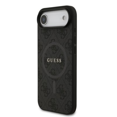 Juodas dėklas Guess PU Leather 4G Colored Ring MagSafe telefonui Apple iPhone Air su tekstūra ir logotipu