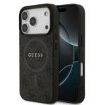 Juodas dėklas Guess PU Leather 4G Colored Ring MagSafe telefonui Apple iPhone 17 Pro