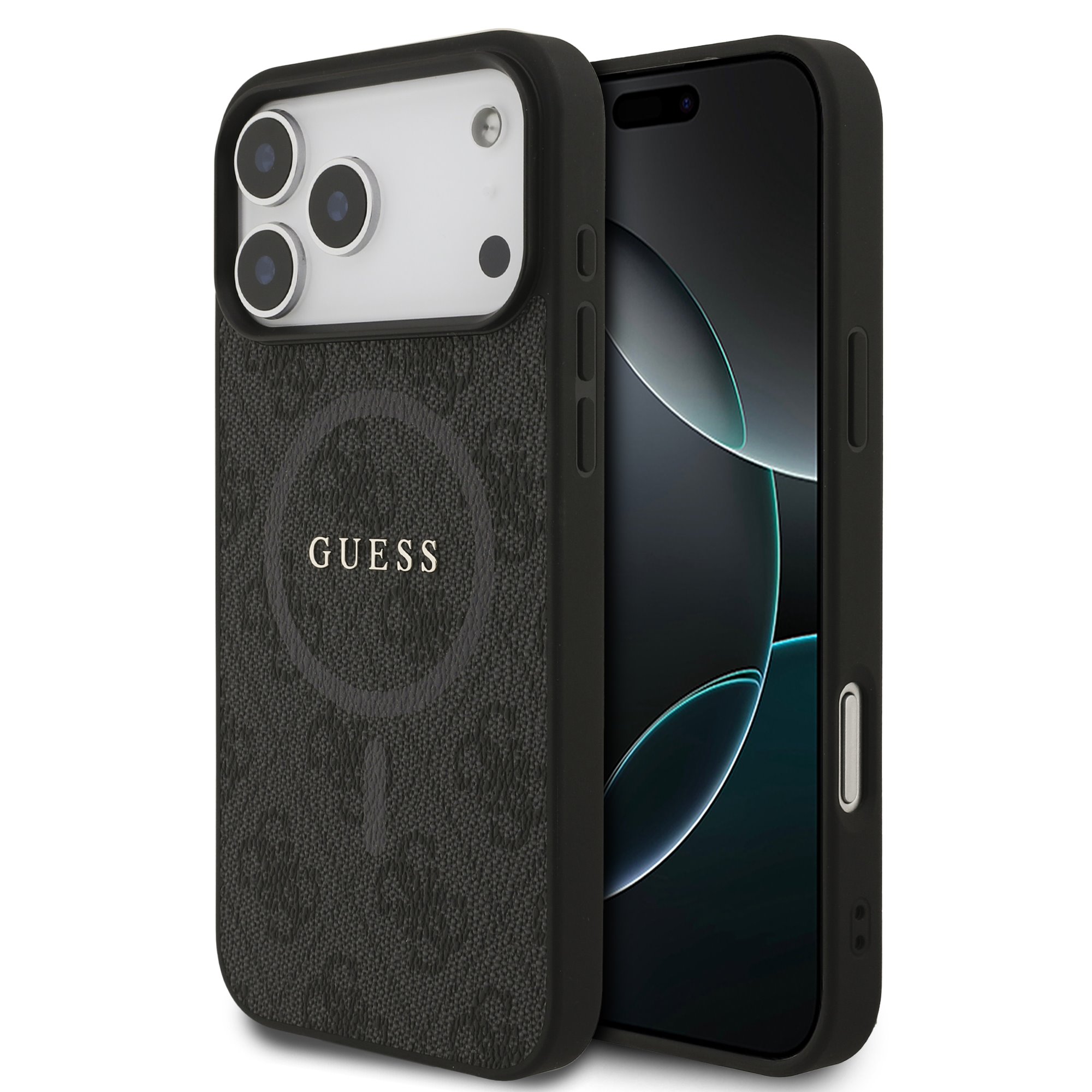 Juodas dėklas Guess PU Leather 4G Colored Ring MagSafe Juodas dėklas Guess PU Leather 4G Colored Ring MagSafe Apple iPhone 17 Pro Max telefonui