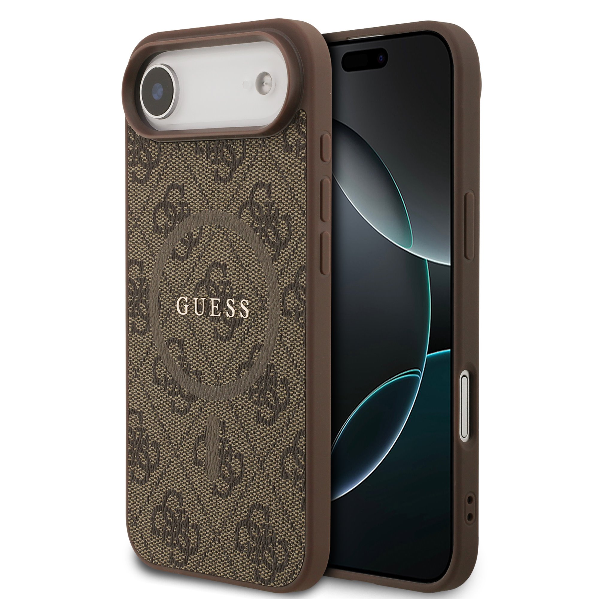 Rudas dėklas Guess PU Leather 4G Colored Ring MagSafe Rudas dėklas Guess PU Leather 4G Colored Ring MagSafe telefonui Apple iPhone Air su mažu logotipu ir tekstūra
