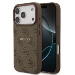 Rudas dėklas Guess PU Leather 4G Colored Ring MagSafe Apple iPhone 17 Pro telefonui