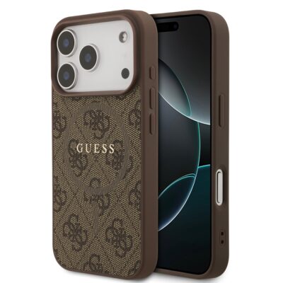Rudas dėklas Guess PU Leather 4G Colored Ring MagSafe Apple iPhone 17 Pro telefonui