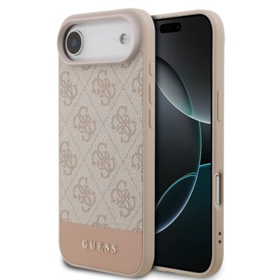 Rausvas originalus dėklas Guess PU 4G Stripe telefonui Apple Iphone Air su logotipu