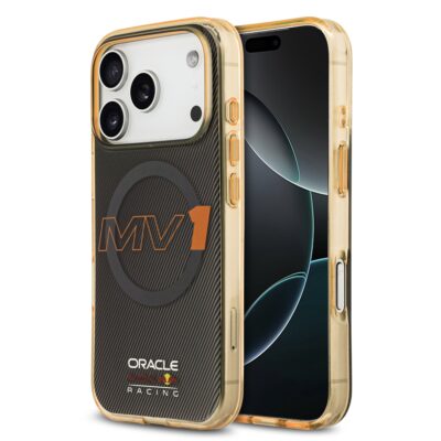 Pilkas dėklas telefonui Apple iPhone 17 Pro Red Bull PC Double Layer MV1 MagSafe su oranžiniais akcentais