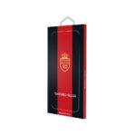 6D juodas apsauginis ekrano stikliukas Samsung A145 A14 4G ir A146 A14 5G modeliams juodo ir raudono dizaino pakuotėje