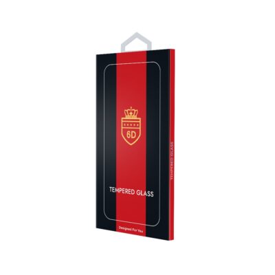 6D juodas apsauginis ekrano stikliukas Samsung A145 A14 4G ir A146 A14 5G modeliams juodo ir raudono dizaino pakuotėje