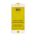 9D baltas apsauginis ekrano stikliukas Apple iPhone 7 8 SE 2020 su geltonu apsauginiu lipduku
