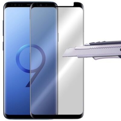 9D juodas apsauginis ekrano stikliukas Samsung Galaxy G960 S9 su plėvele ir pjaustymo peiliu
