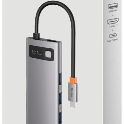 Adapteris Baseus Metal Gleam Series HUB Type-C su 3 USB 3.0 prievadais, HDMI ir Type-C jungtimis