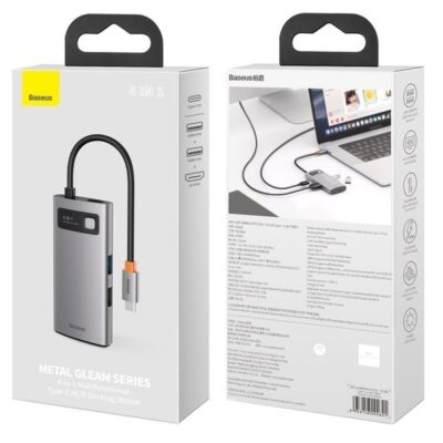 adapteris baseus metal gleam series hub 4in1 usb-c to usb 3 0 usb 2 0 hdmi usb-c pd usb skydo stotis pilka spalva