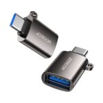 Adapteris Joyroom S-H151 USB-A to Type-C pilkos spalvos metalinis paviršius su mėlynu USB-A jungtimi