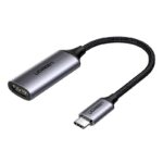 Adapteris Ugreen CM297 USB-C to HDMI su juoda austa kabelio dalimi ir pilkomis metalinėmis jungtimis