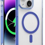 Alyvinės spalvos dėklas Apple Iphone 13 su mėlynu magnetiniu žiedu