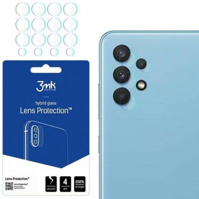 Apsauginė plėvelė galiniai kamerai Samsung Galaxy A325 A32 4G 3MK Lens 4vnt skaidri, apsaugo kamerų lęšius.