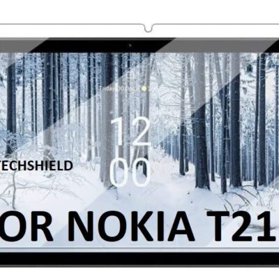 Apsauginis ekrano stikliukas Nokia T21 skaidrus, rodantis tabletės ekraną su žiemos gamtos fonu