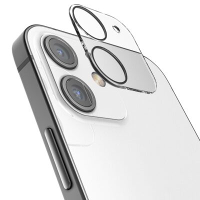 Apsauginis stiklas galiniai kamerai Apple iPhone 12 skaidrus ant baltos telefono galinės dalies