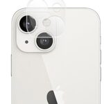 Apsauginis stiklas galiniai kamerai Apple Iphone 14 ir 14 Plus skaidrus modelio ant balto telefono