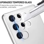 Apsauginis stiklas galiniai kamerai Samsung Galaxy S22 Ultra su pjaustytuvu parodytas ant telefono kameros