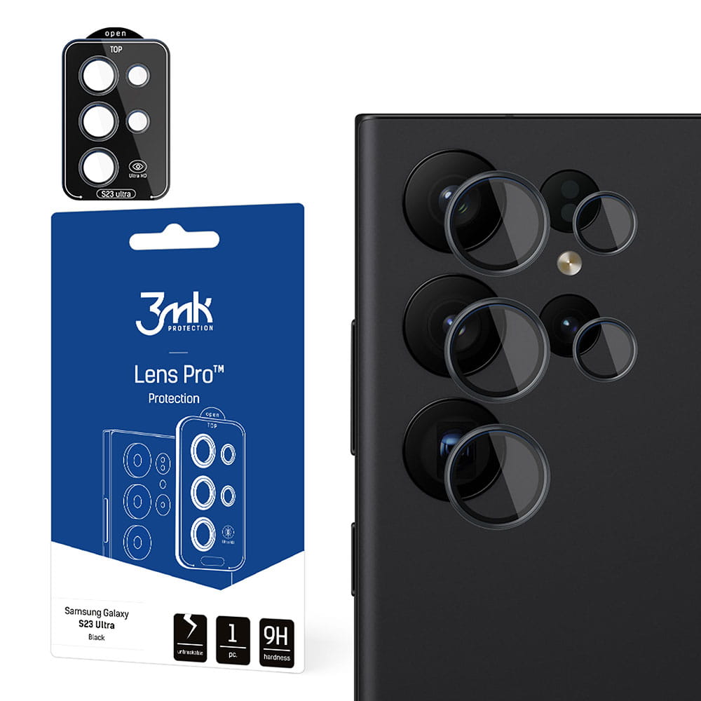 Apsauginis stikliukas kamerai 3mk Lens Pro Samsung S918 S23 Ultra 5G Apsauginis stikliukas kamerai 3mk Lens Pro skirtas Samsung S918 S23 Ultra 5G juodos spalvos