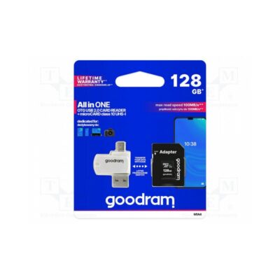 Atminties korta Goodram microSD 128Gb su SD adapteriu ir OTG korteliu skaitytuvu baltos ir juodos spalvos