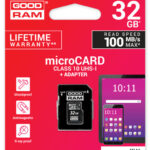 Atminties korta Goodram microSD 32Gb class 10 su SD adapteriu raudoname pakavime