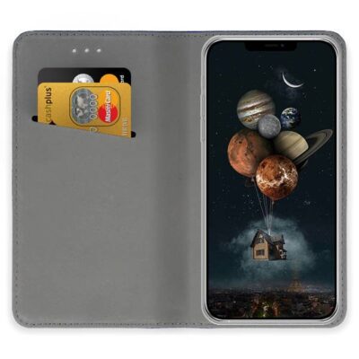 Auksinės spalvos atverčiamas dėklas Apple iPhone 12 su kortelių laikikliais vidinėje pusėje