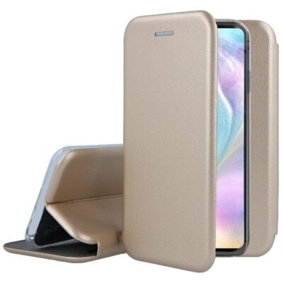 Auksinės spalvos atverčiamas dėklas Huawei P30 su telefono ekranu
