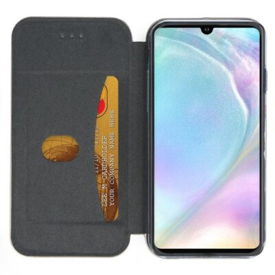 Auksines spalvos atverciamas deklas Huawei P30 Book Elegance su korteles laikikliu is isores