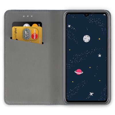 auksines spalvos atverciamas deklas huawei p30 lite smart magnet su korteliu lizdais ir pilku interjeru