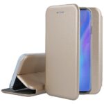Auksines spalvos atverciamas deklas Huawei P30 Pro Book Elegance su matomu telefonu ir dengtu pavirsiu