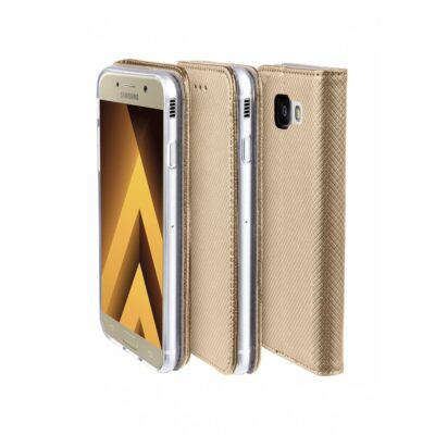 Auksines spalvos atverciamas deklas Samsung Galaxy A520 A5 2017 Smart Magnet su teksturuota oda