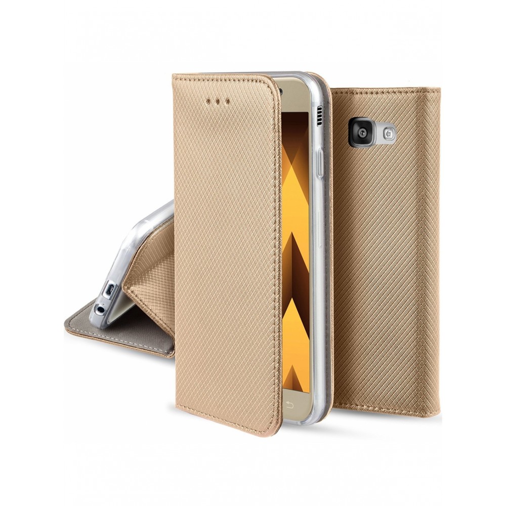 Auksinės spalvos atverčiamas dėklas Samsung Galaxy A520 A5 2017 Smart Magnet auksines spalvos atverciamas dekla samsung galaxy a520 a5 2017 smart magnet su tekstura