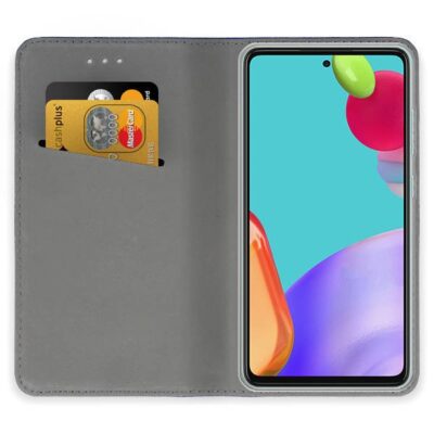 Atverčiamas auksinės spalvos dėklas Samsung Galaxy A526 A52 5G Smart Magnet su kortelių laikikliu