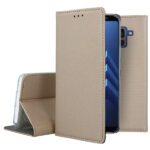 Auksinės spalvos atverčiamas dėklas Samsung Galaxy A530 A8 2018 Smart Magnet su tekstūruotu paviršiumi