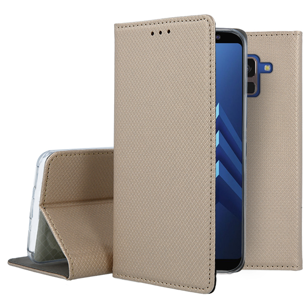 Auksinės spalvos atverčiamas dėklas Samsung Galaxy A530 A8 2018 Smart Magnet Auksinės spalvos atverčiamas dėklas Samsung Galaxy A530 A8 2018 Smart Magnet su tekstūruotu paviršiumi