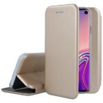 Auksinės spalvos atverčiamas dėklas Samsung Galaxy G973 S10 book elegance su matomu ekranu