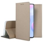 Auksinės spalvos atverčiamas dėklas Xiaomi Redmi 9A smart magnet su tekstūruota danga