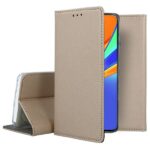 Auksinės spalvos atverčiamas dėklas Xiaomi Redmi 9C Smart Magnet su tekstūruota paviršiaus apdaila