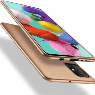 Auksinės spalvos dėklas Samsung Galaxy A515 A51 X-level Guardian telefone matomas iš dviejų pusių