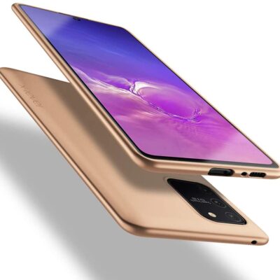 Auksinės spalvos dėklas Samsung Galaxy S10 Lite A91 X-level Guardian matomas iš priekio ir nugarėlės pusės