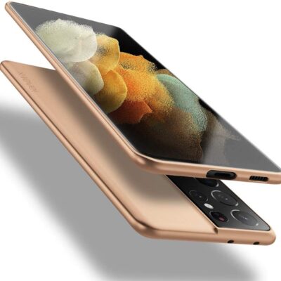 Auksinės spalvos dėklas Samsung Galaxy S21 Ultra S30 Ultra X-level Guardian telefonui iš priekio ir galo