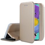 Auksinis atverčiamas dėklas Samsung A715 A71 Book Elegance su išlenktu viršeliu